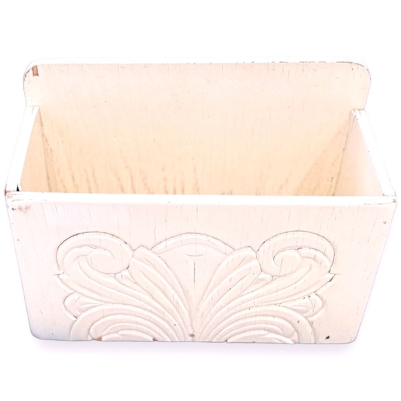 SHABBY CHIC Wooden Vintage Ivory Chippy Painted Desk Organizer Wood Box Mail Bin - Picture 4 of 13